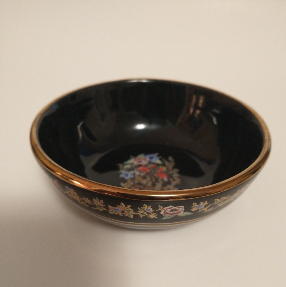 Dakas Keramik Bowl 5" Dish 24k Gold Trim Floral Handmade in Rhodes, GREECE VTG